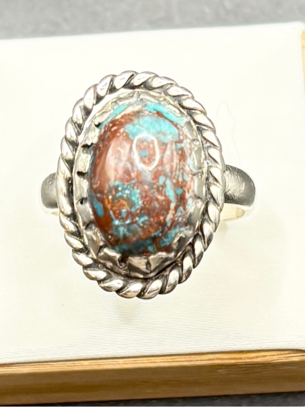 Sterling Silver Turquoise Matrix Oval Ring - Blue Brown